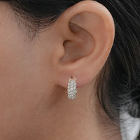 Round Diamond Pave Set Huggie Hoop Earrings
