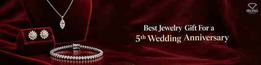 Wedding anniversary jewelry banner featuring Ibling Jewels pendant necklace, floral earrings, bracelet set designs banner.