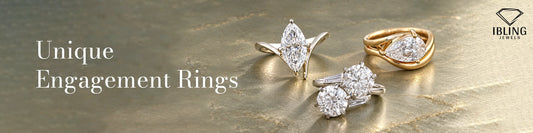 Unique engagement rings by Ibling Jewels showcasing distinctive marquise, double-stone round, and pear lab-grown diamonds.