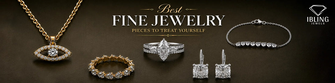 Fine diamond necklace, bracelet, ring and earrings showcased with Ibling Jewels branding for 2026 jewelry inspiration.