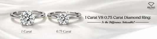 1 carat vs 0.75 carat diamond ring comparison showing round cut solitaire engagement rings size difference
