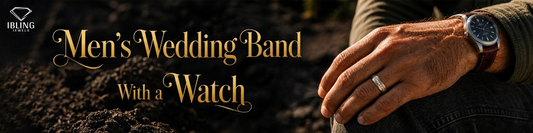 Men’s wedding band with a watch styled by Ibling Jewels for a refined 2026 menswear look.