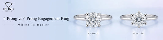 Image show comparison of 4 prong round diamond ring vs 6 prong round engagement ring in white gold.