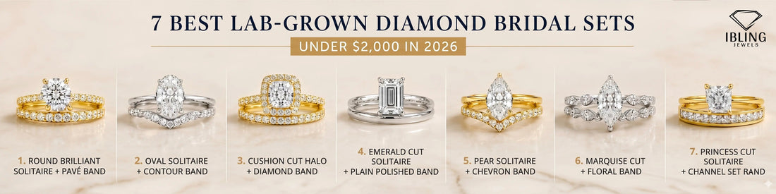 7 best lab-grown diamond bridal sets under $2,000 featuring round, oval, cushion, emerald, pear, marquise and princess cut bridal ring sets