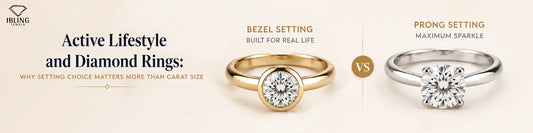 Bezel setting vs prong setting diamond engagement rings comparison for active lifestyles by Ibling Jewels.