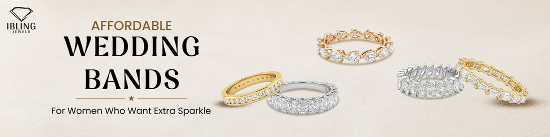 Diamond wedding bands for women featuring yellow gold eternity rings, platinum bands and stackable wedding rings with IGI certified lab grown diamonds.