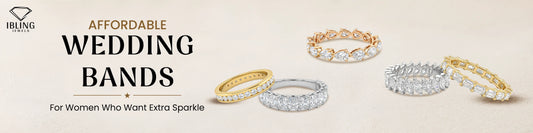 Diamond wedding bands for women featuring yellow gold eternity rings, platinum bands and stackable wedding rings with IGI certified lab grown diamonds.