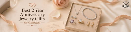 Best jewelry gifts for girlfriend on 2 year anniversary featuring diamond bracelet, heart shaped necklace, stud earrings, gemstone ring, stacking ring and gold hoop earrings gift set.