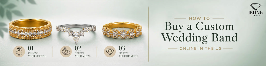 Image showing different style wedding band to guide how to buy a custom wedding band online in the US.