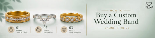 Image showing different style wedding band to guide how to buy a custom wedding band online in the US.