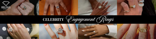 Celebrity inspired engagement ring featuring oval, cushion, pear, round brilliant, emerald, and three-stone diamond engagement rings.