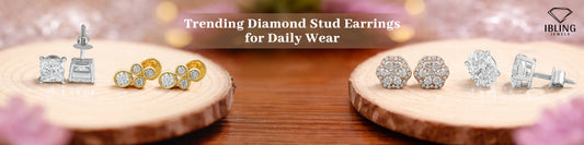 Diamond stud earrings for women in round, princess, and halo styles for daily wear by iBling Jewels