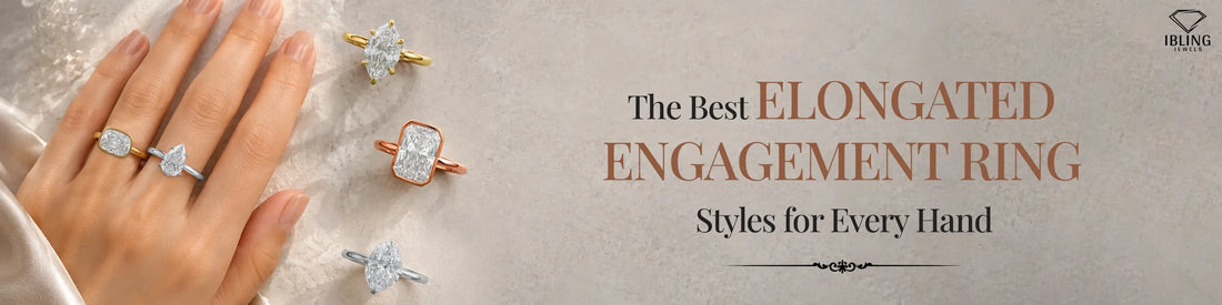 Best elongated engagement ring styles featuring marquise, oval, pear, emerald and cushion cut lab grown diamond rings.