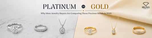 Platinum vs gold jewelry comparison featuring diamond engagement rings, diamond pendant necklace and diamond wedding bands in 2026