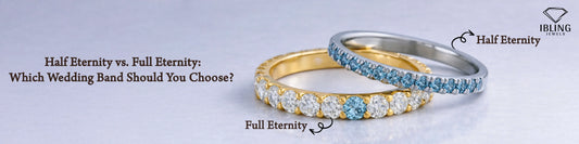 Understanding half eternity vs full eternity wedding band comparison featuring diamond rings in yellow and white gold