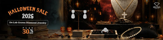 Halloween Sale 2026 featuring lab grown diamond earrings, engagement ring, cross necklace and diamond bracelet with 30% off at Ibling Jewels.