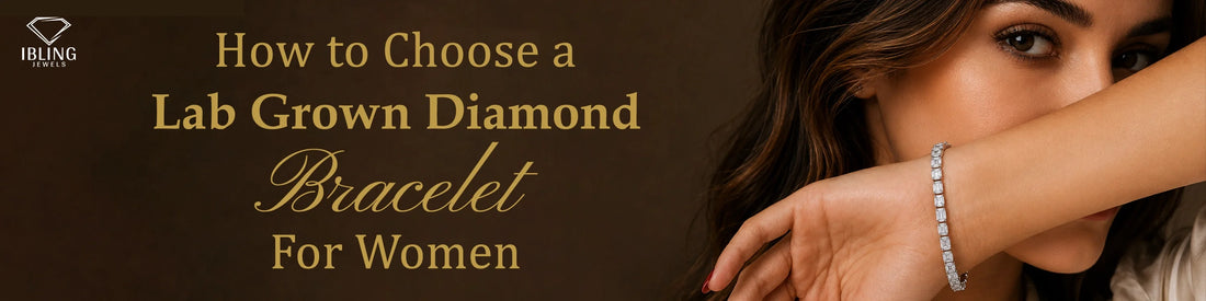 Woman wearing a lab grown diamond bracelet from Ibling Jewels with a modern luxury look.