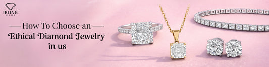 Ethical diamond jewelry in USA featuring lab grown diamond engagement ring, pendant necklace, tennis bracelet and stud earrings