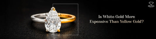 Pear cut diamond engagement ring showing white gold vs yellow gold band comparison