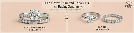 Lab-grown diamond bridal set compared with separately purchased engagement ring and wedding band for cost and style.