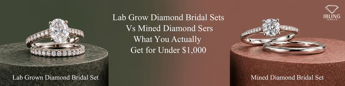 Lab grown diamond oval bridal set rings vs mined diamond round bridal set rings comparison under $1,000.