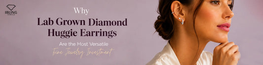Model wearing versatile lab grown diamond huggie earrings from Ibling Jewels