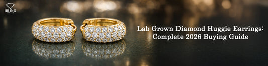 Yellow gold lab grown diamond huggie earrings with pave set diamonds