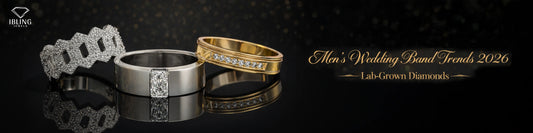 Men’s wedding bands with lab grown diamonds in white gold and yellow gold styles