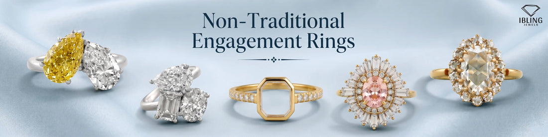 Unique non-traditional engagement rings featuring asymmetrical, geometric, toi et moi, halo and vintage inspired diamond ring designs.