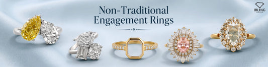 Unique non-traditional engagement rings featuring asymmetrical, geometric, toi et moi, halo and vintage inspired diamond ring designs.