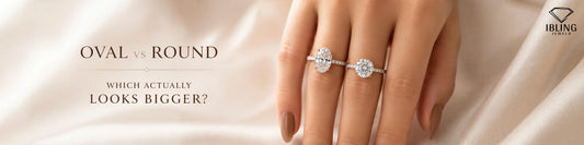 Oval vs round engagement ring comparison showing which diamond shape looks bigger on the finger