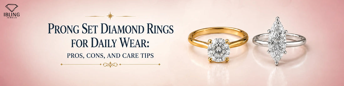 Prong set diamond rings featuring four prong round diamond engagement ring and six prong marquise solitaire ring for daily wear.