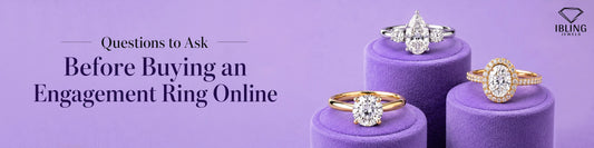 Image showing pear 3 stone ring, round diamond solitaire engagement ring and oval diamond halo ring on podium with online engagement ring buying guide.