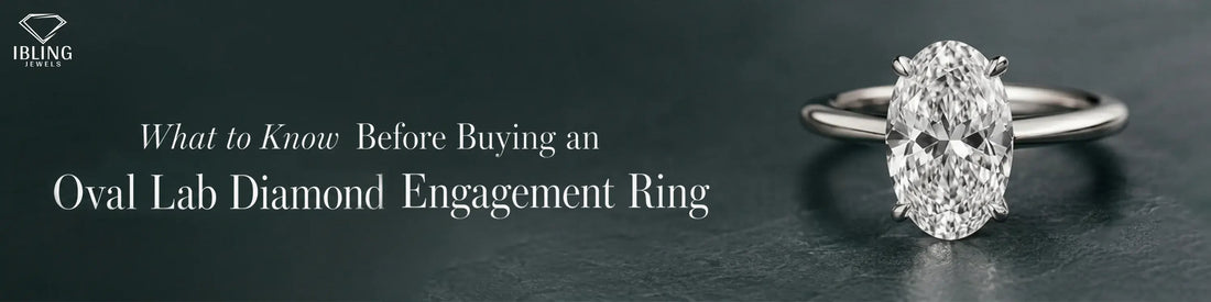Educational buying guide for oval lab grown diamond engagement rings in 2026 featuring a white gold solitaire oval ring