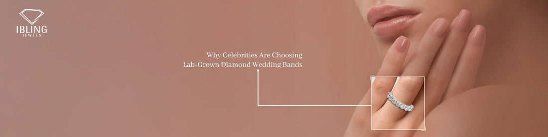 Model wearing a lab-grown diamond wedding band highlighting celebrity jewelry trends.