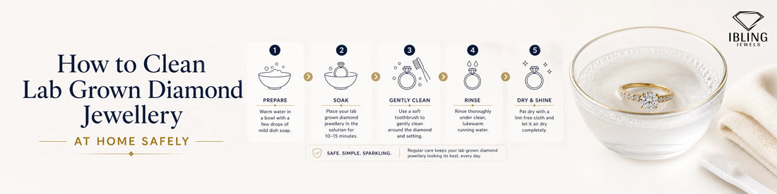 Best way to clean lab grown diamond jewellery at home safely using warm water and mild soap for sparkling diamond rings and jewelry care