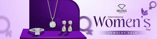 iBling Jewels' women's day sale featuring diamond pendant, emerald cut ring and drop earrings with upto 35% discount.