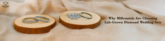 Best lab created diamond wedding sets featuring matching engagement ring and bands by iBling Jewels