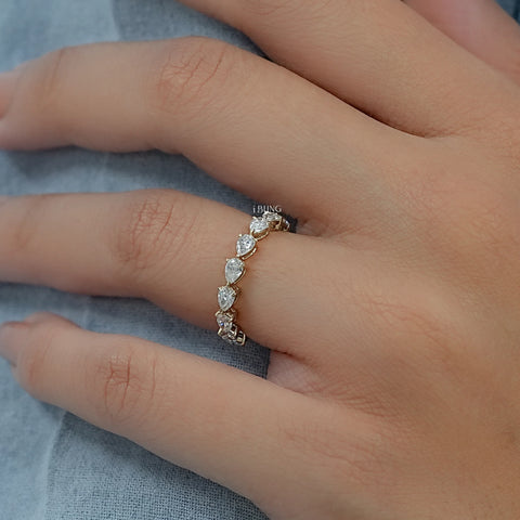 East West Set Pear Lab Diamond Engagement Band