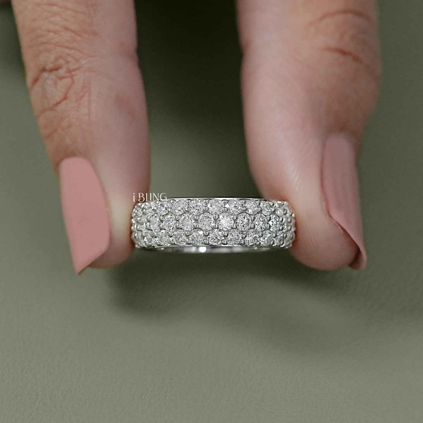 Front view full eternity band designed with oval lab diamonds