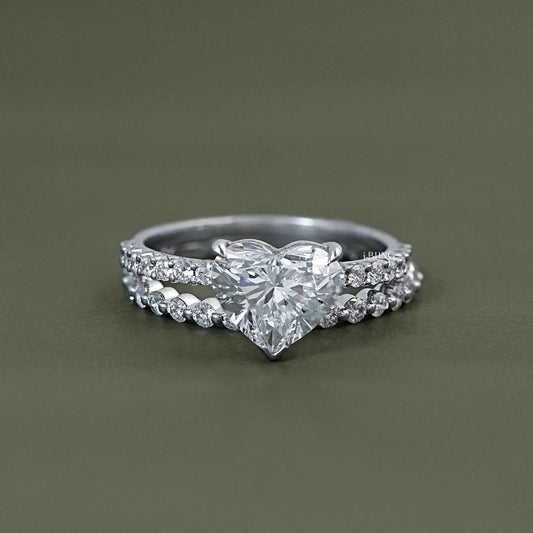Heart Cut Lab Grown Diamond Accent Bridal Ring Sets