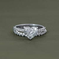 Heart Cut Lab Grown Diamond Accent Bridal Ring Sets