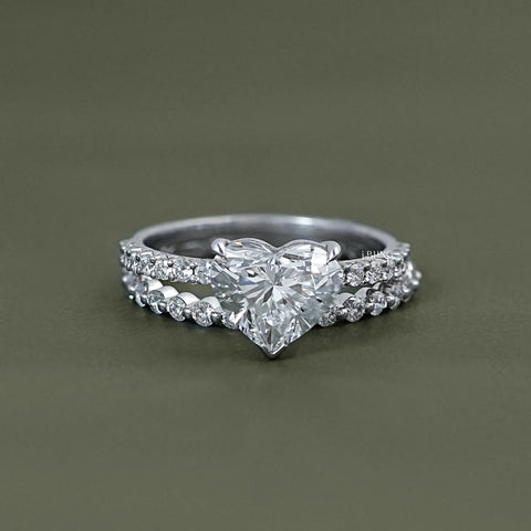 Heart Cut Lab Grown Diamond Accent Bridal Ring Sets