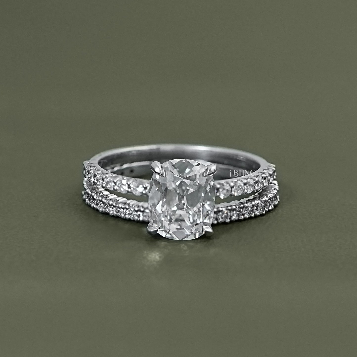 Old Mine Elongated Cushion Bridal Ring Sets Bridal Ring Set