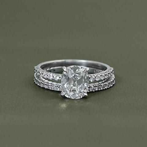 Old Mine Elongated Cushion Bridal Ring Sets