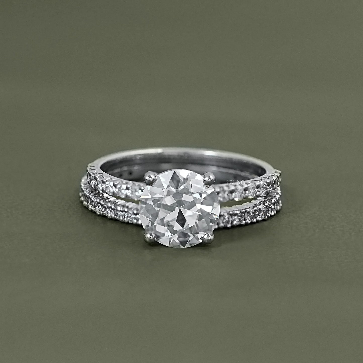 Old European Round Diamond Accent Set Wedding Ring Bridal Ring Set