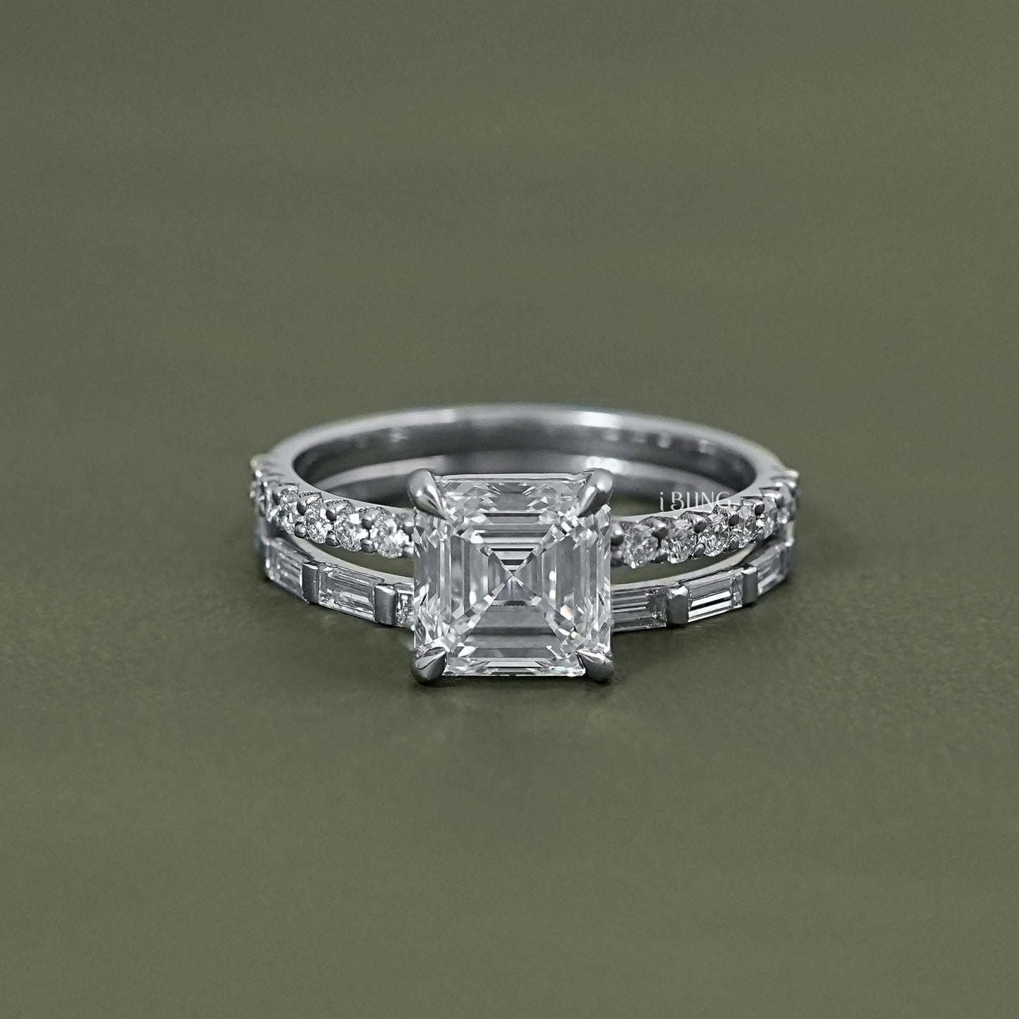 Asscher Shape Lab Diamond Ring Set Bridal Ring Set