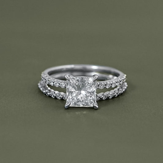 Princess Cut Lab Diamond Bridal Ring Set