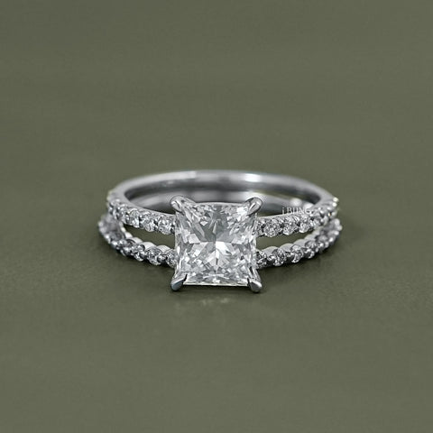 Princess Cut Lab Diamond Bridal Ring Set