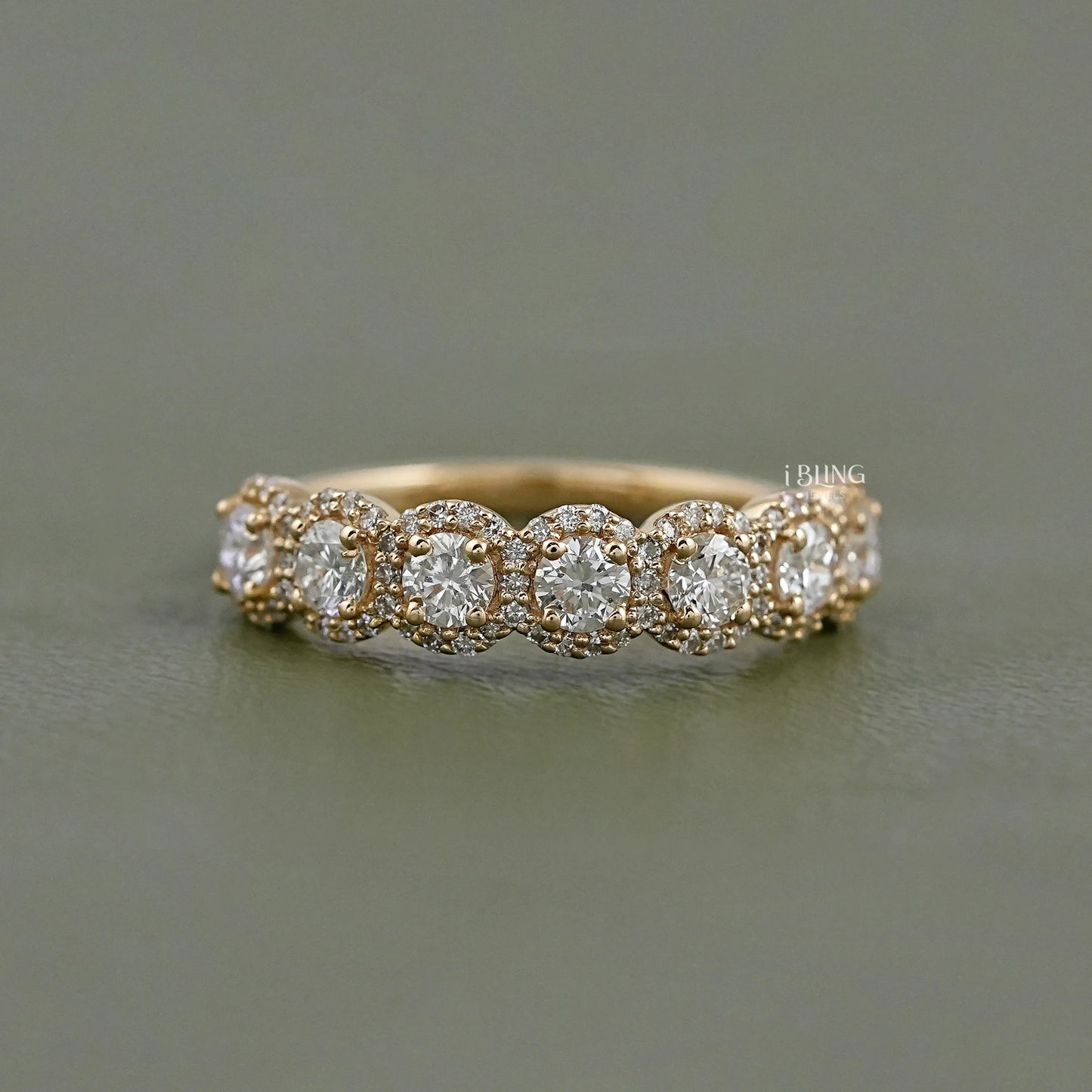 Round Lab Diamond Halo Wedding Band Half Eternity